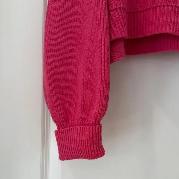 Free People Hot Pink Cropped Crew Neck Sweater - Picture 2 of 6